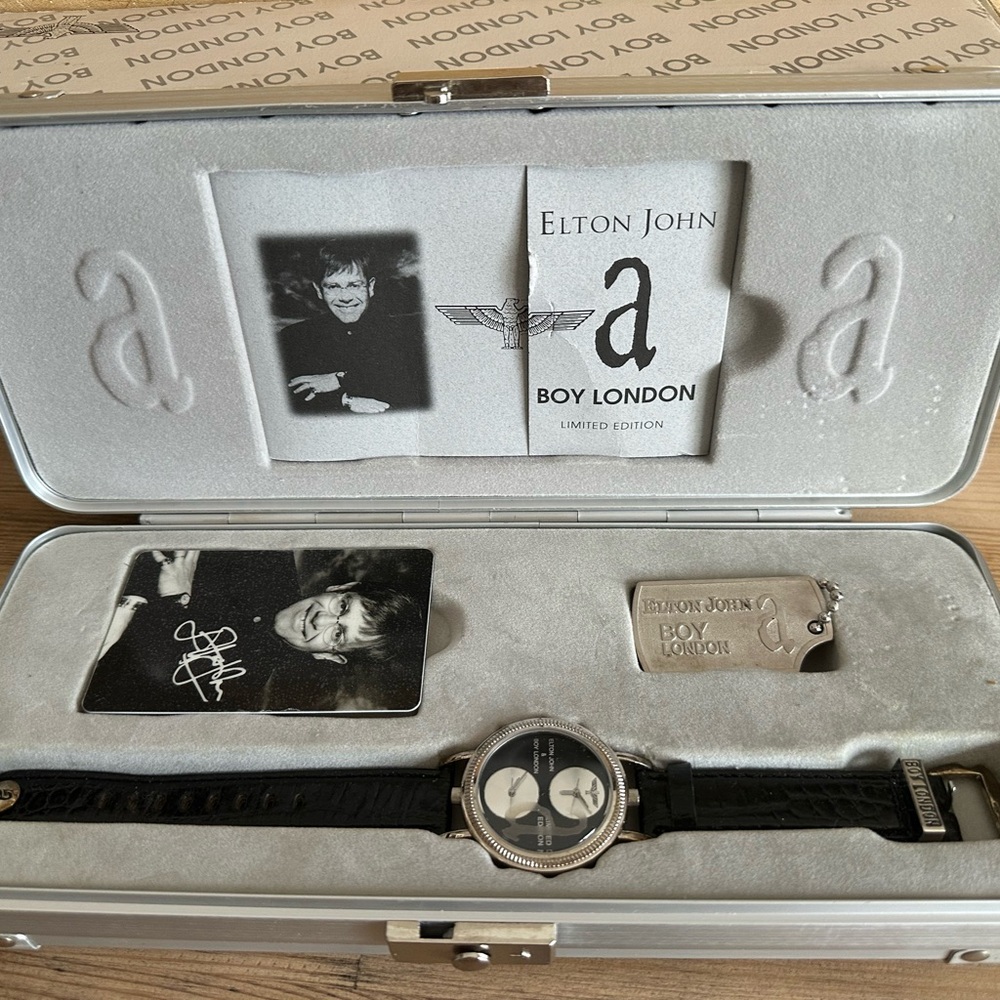 Elton John Boy London watch and case